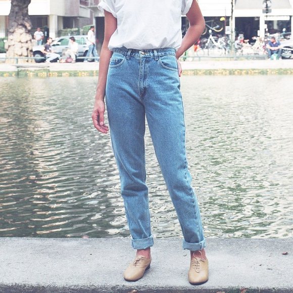 American Apparel Marble Wash High-Waist Jeans - Picture 1 of 8